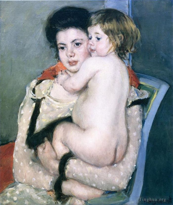 Mary Stevenson Cassatt Oil Painting - Reine Lefebvre Holding a Nude Baby