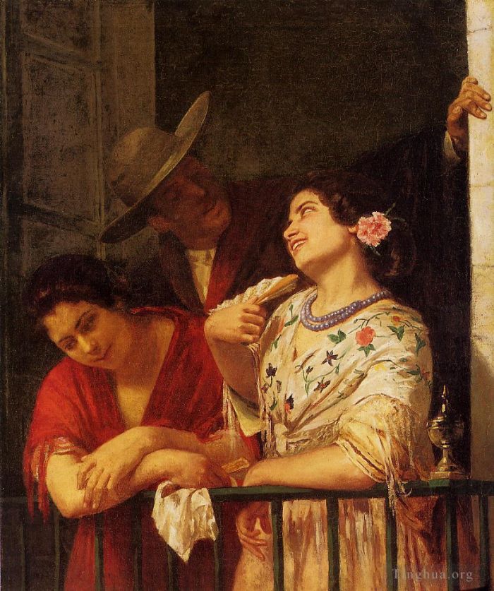 Mary Stevenson Cassatt Oil Painting - The Flirtation A Balcony in Seville