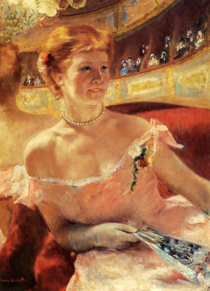 Mary Stevenson Cassatt Oil Painting - Woman With A Pearl Necklace In A Loge
