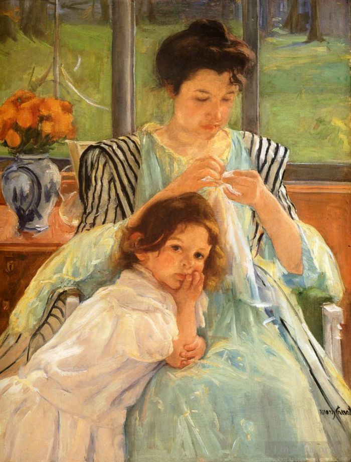 Mary Stevenson Cassatt Oil Painting - Young Mother Sewing