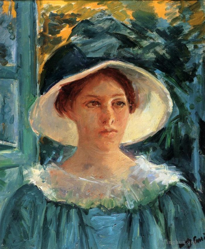 Mary Stevenson Cassatt Oil Painting - Young Woman In Green Outdoors In The Sun