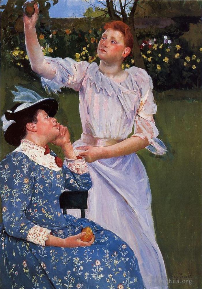Mary Stevenson Cassatt Oil Painting - Young Woman Picking Fruit