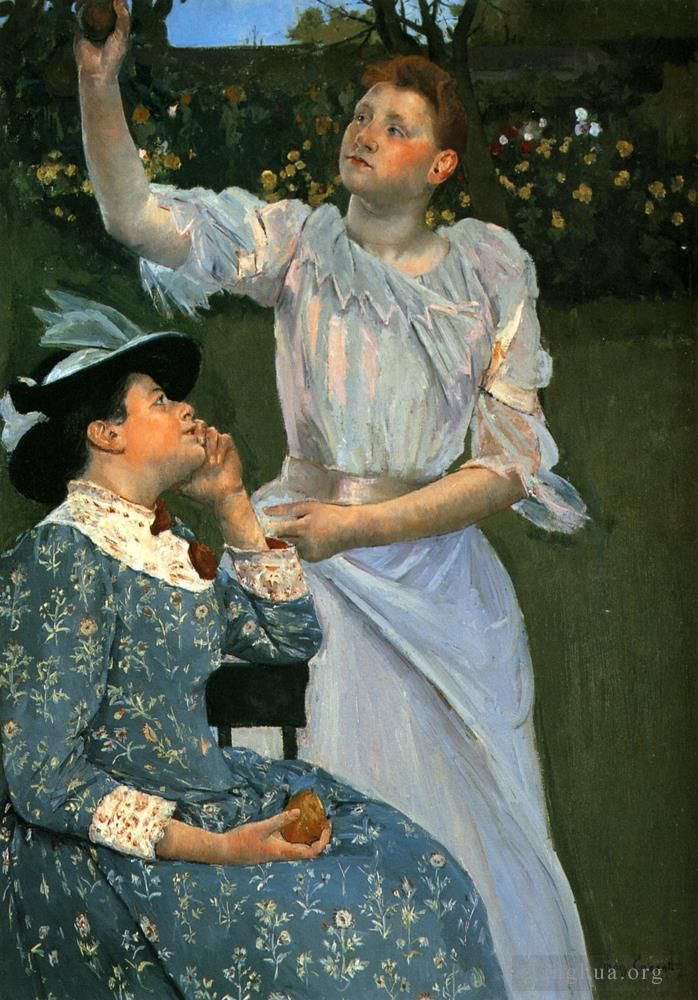 Mary Stevenson Cassatt Oil Painting - Young Women Picking Fruit