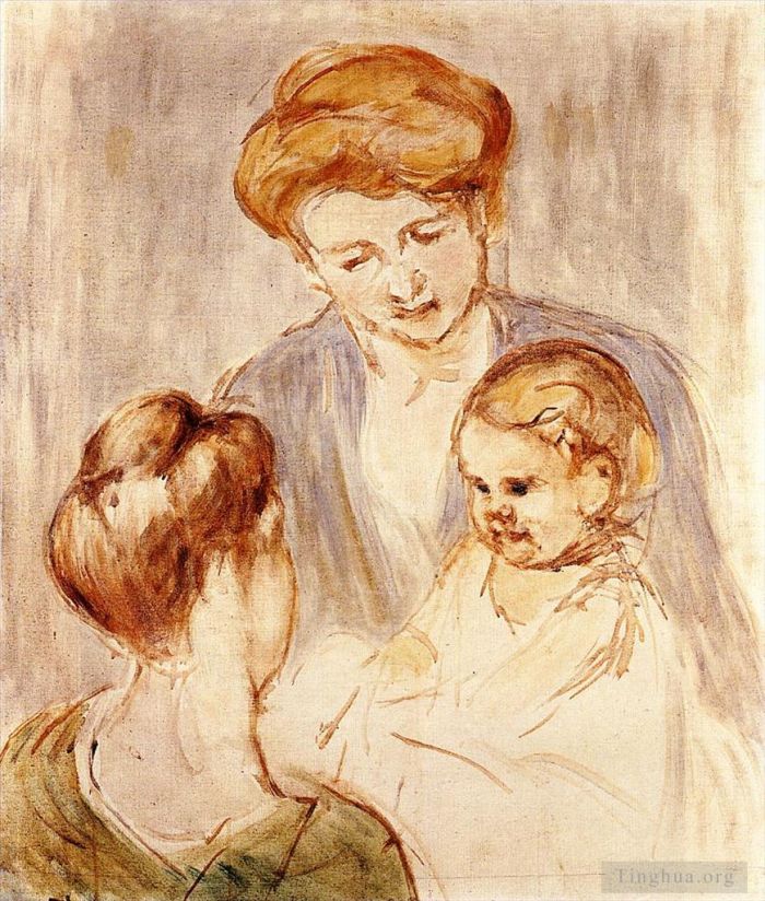 Mary Stevenson Cassatt Various Paintings - A Baby Smiling at Two Young Women