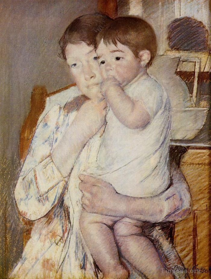 Mary Stevenson Cassatt Various Paintings - Baby in His Mothers Arms Sucking His Finger