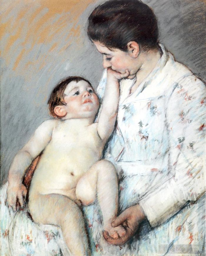 Mary Stevenson Cassatt Various Paintings - Baby s First Caress
