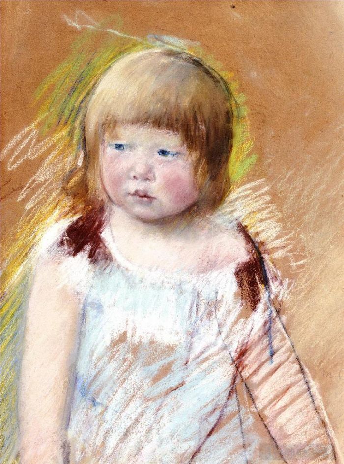 Mary Stevenson Cassatt Various Paintings - Child with Bangs in a Blue Dress