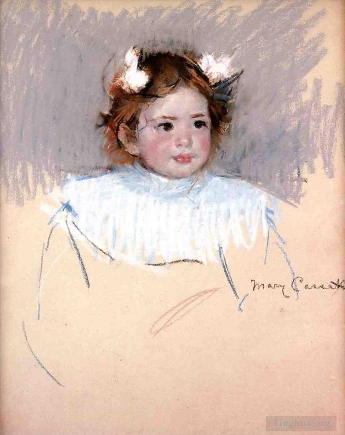 Mary Stevenson Cassatt Various Paintings - Ellen with Bows in Her Hair Looking Right