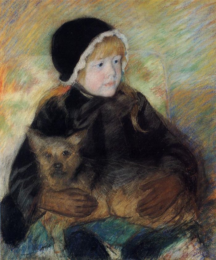 Mary Stevenson Cassatt Various Paintings - Elsie Cassatt Holding a Big Dog