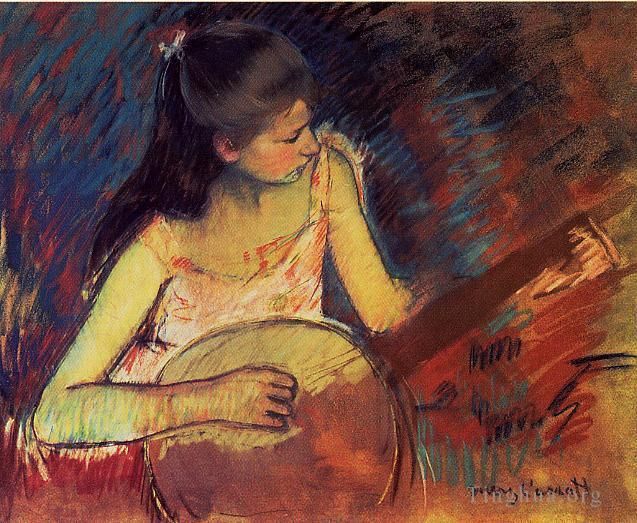 Mary Stevenson Cassatt Various Paintings - Girl with a Banjo