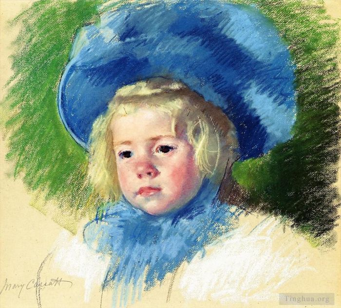 Mary Stevenson Cassatt Various Paintings - Head of Simone in a Large Plumes Hat Looking Left