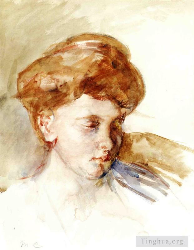 Mary Stevenson Cassatt Various Paintings - Head of a Young Woman