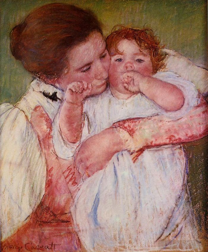 Mary Stevenson Cassatt Various Paintings - Little Ann Sucking Her Finger Embraced by Her Mother