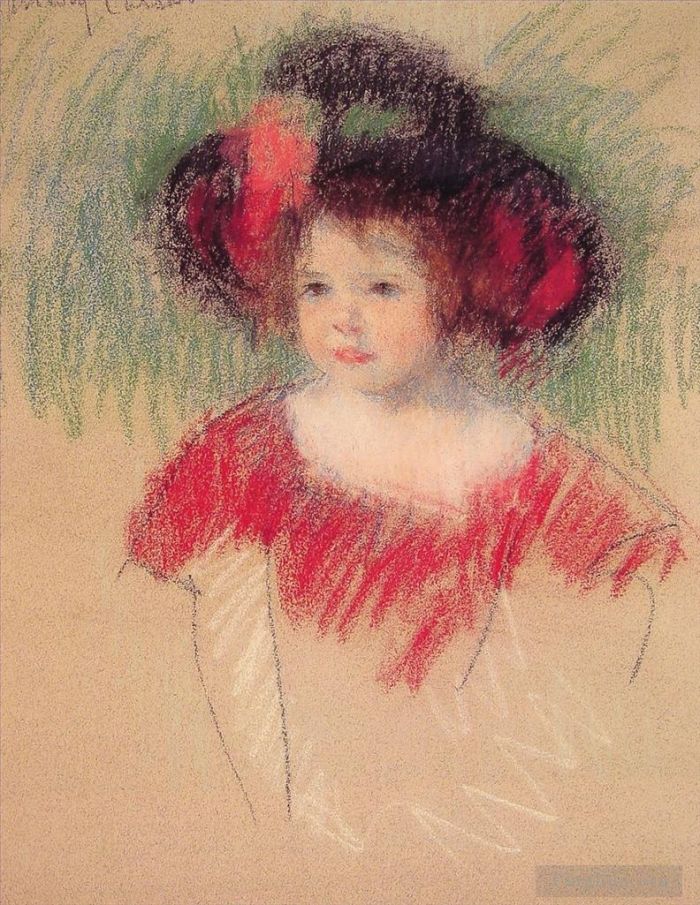Mary Stevenson Cassatt Various Paintings - Margot in Big Bonnet and Red Dress