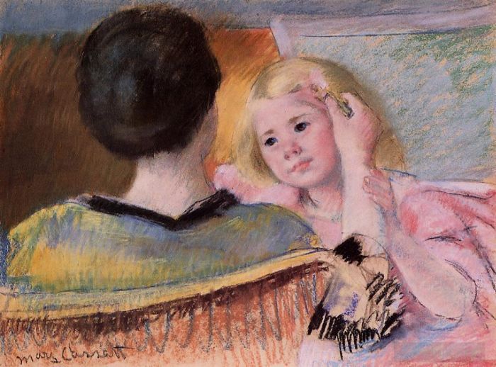 Mary Stevenson Cassatt Various Paintings - Mother Combing Saras Hair no