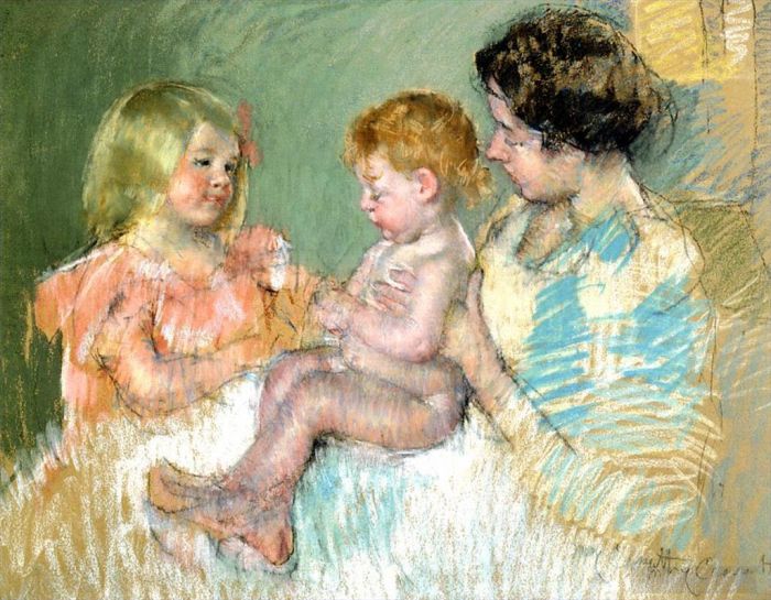 Mary Stevenson Cassatt Various Paintings - Sara and Her Mother with the Baby