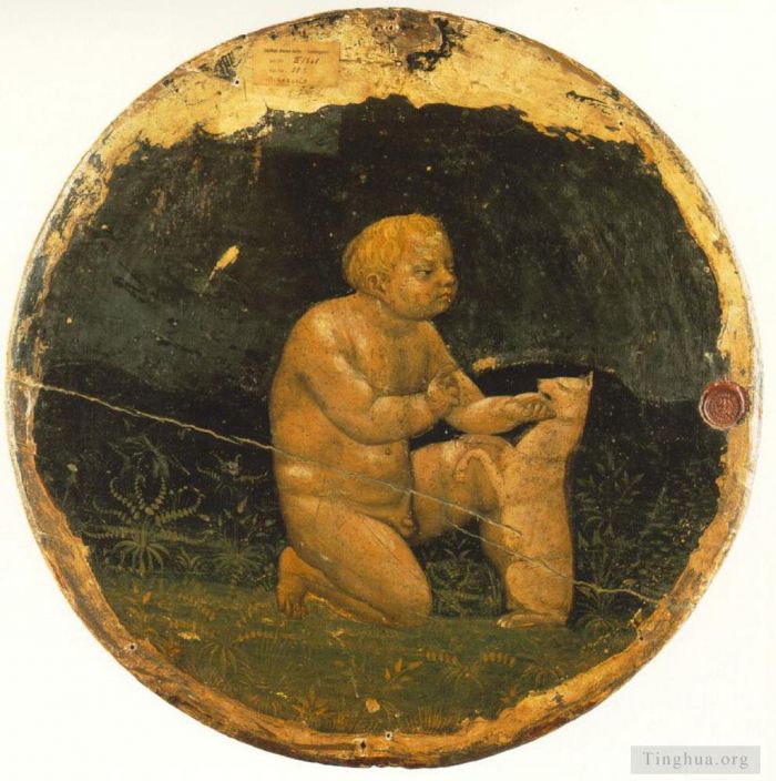 Masaccio Various Paintings - Putto and a Small Dog back side of the Berlin Tondo