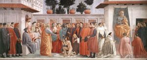 Artist Masaccio's Work - Raising of the Son of Theophilus and St Peter Enthroned