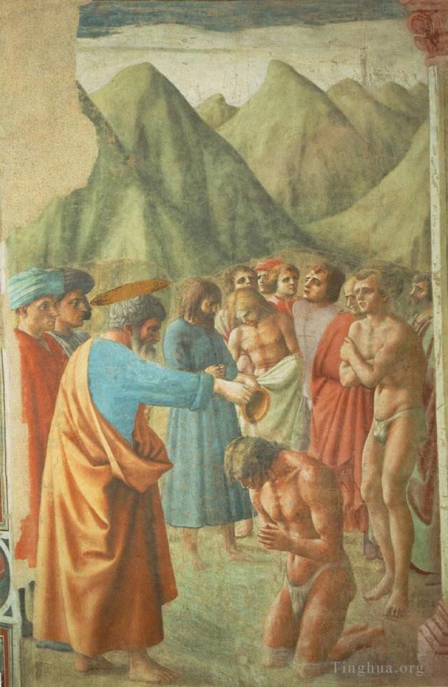 Masaccio Various Paintings - The Baptism of the Neophytes