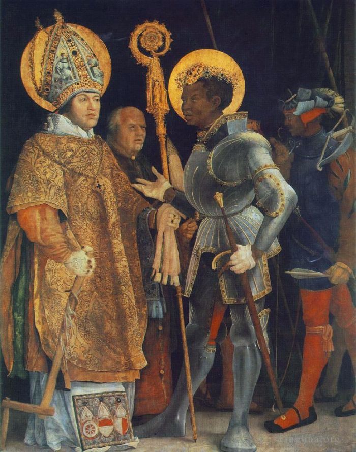 Matthias Grunewald Oil Painting - Meeting of St Erasm and St Maurice