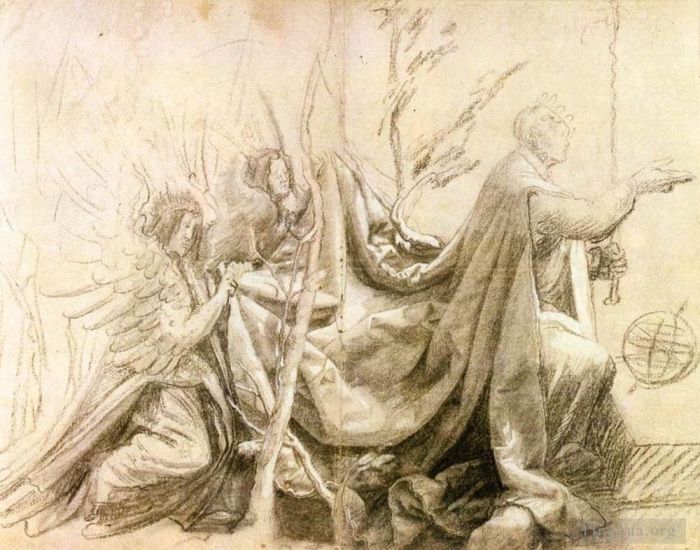 Matthias Grunewald Various Paintings - Kneeling King with Two Angels