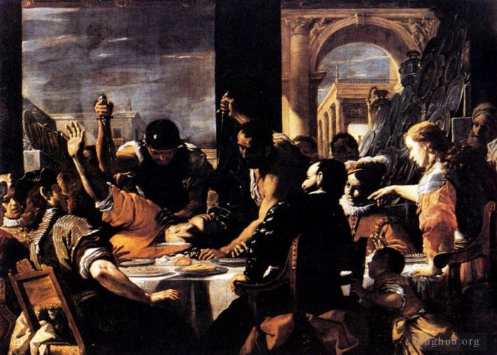 Mattia Preti Oil Painting - The Banquet Of Baldassare