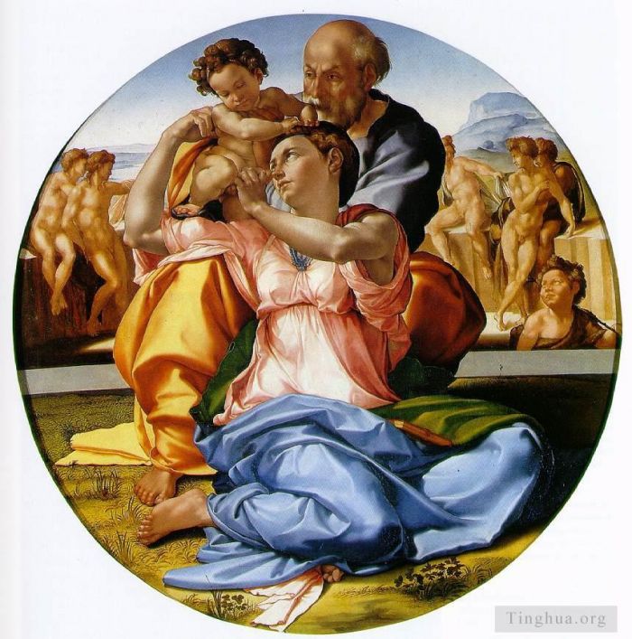 Michelangelo Various Paintings - Doni Tondo (Doni Madonna or The Holy Family)