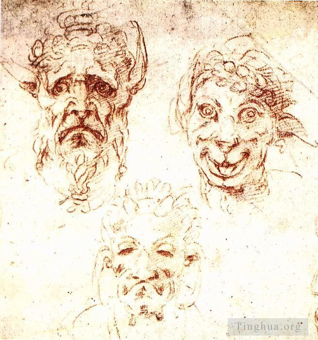 Michelangelo Various Paintings - Studies of Grotesques 1530