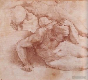 Artist Michelangelo's Work - Two Figures red chalk