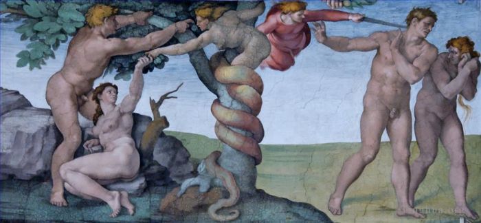 Michelangelo Various Paintings - The Fall of Man (The Fall and Expulsion from Garden of Eden or Adam and Eve)