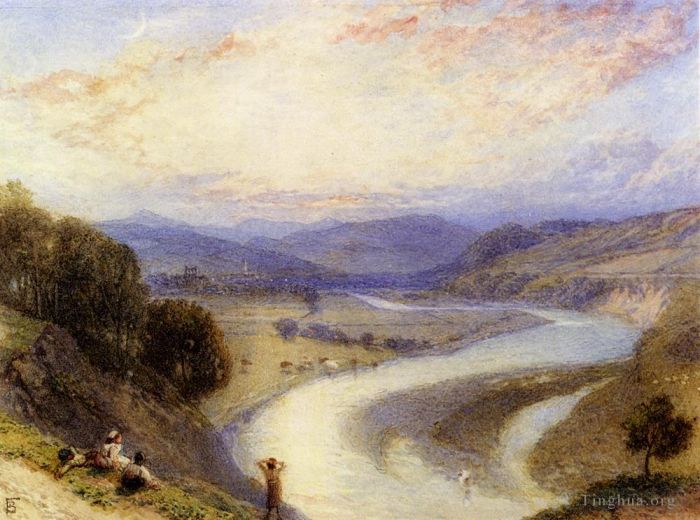 Myles Birket Foster Oil Painting - Melrose Abbey From The Banks Of The Tweed