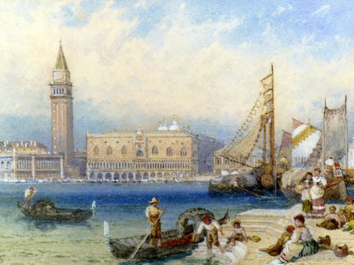 Myles Birket Foster Oil Painting - St Marks and The Ducal Palace From San Giorgio Maggiore