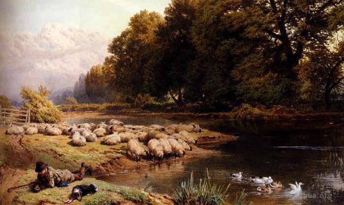 Myles Birket Foster Oil Painting - The Shepherds Rest