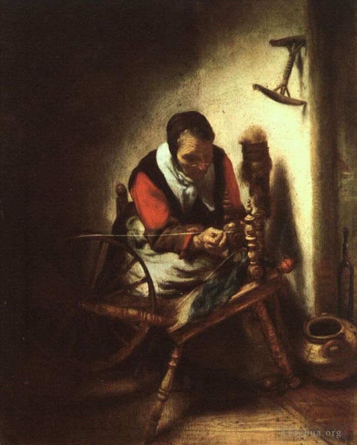 Nicolaes Maas Oil Painting - A Woman Spinning