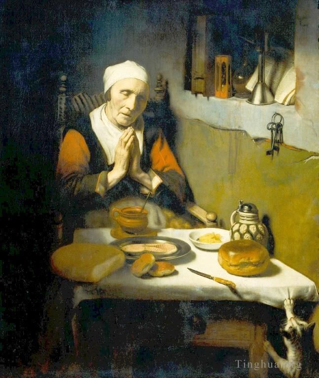 Nicolaes Maas Oil Painting - Old Woman Saying Grace (The Prayer without End)