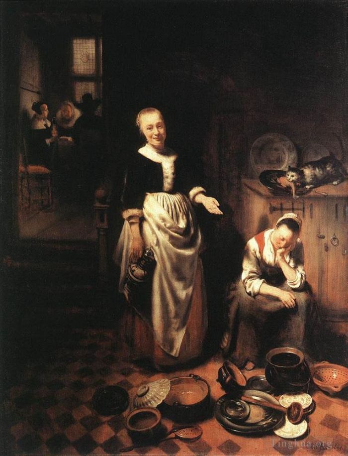 Nicolaes Maas Oil Painting - The Idle Servant