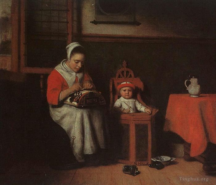 Nicolaes Maas Oil Painting - The Lacemaker