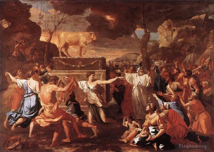 Nicolas Poussin Oil Painting - Adoration of the golden calf