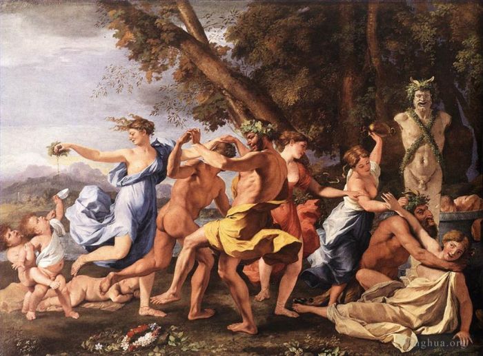 Nicolas Poussin Oil Painting - Bacchanal before statue