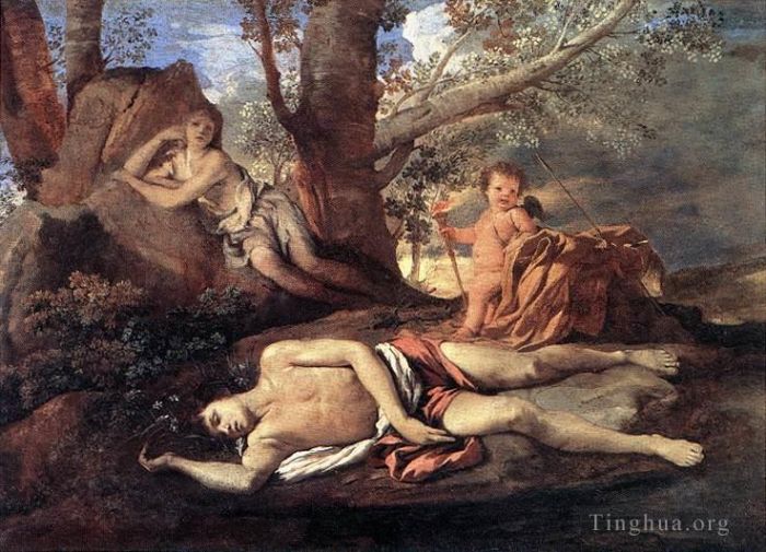 Nicolas Poussin Oil Painting - Echo Narcissus