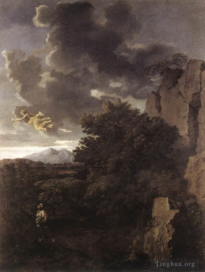 Nicolas Poussin Oil Painting - Hagar and the Angel