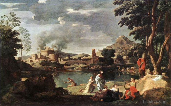 Nicolas Poussin Oil Painting - Landscape with Orpheus and Euridice