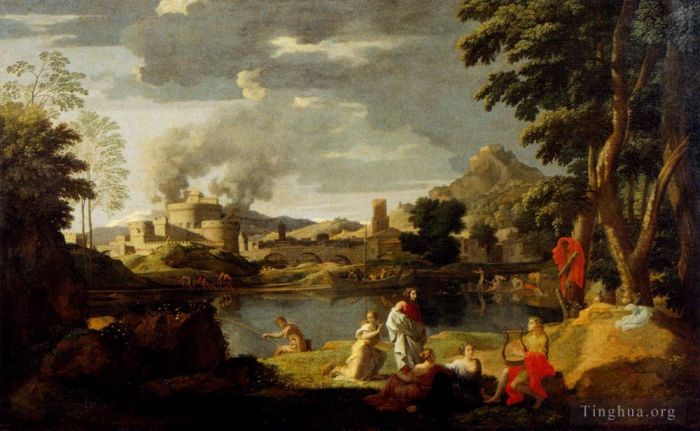 Nicolas Poussin Oil Painting - Nicolas Landscape With Orpheus And Eurydice