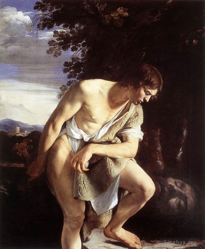Orazio Lomi Gentileschi Oil Painting - David Contemplating The Head Of Goliath