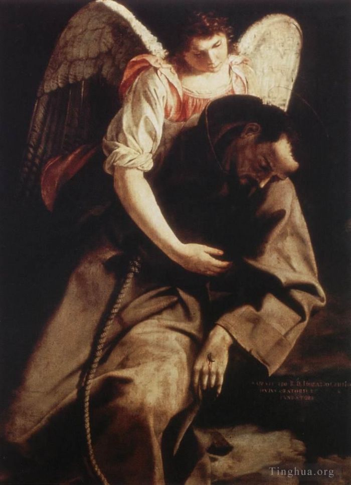 Orazio Lomi Gentileschi Oil Painting - St Francis And The Angel