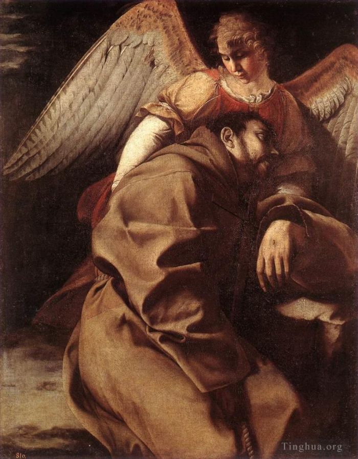 Orazio Lomi Gentileschi Oil Painting - St Francis Supported By An Angel