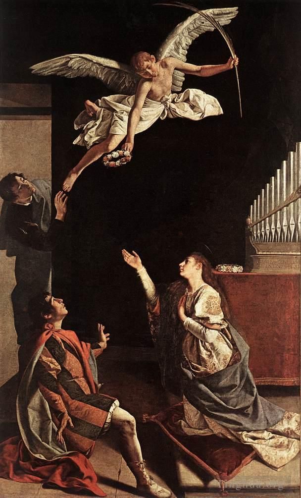 Orazio Lomi Gentileschi Oil Painting - Sts Cecilia Valerianus And Tiburtius