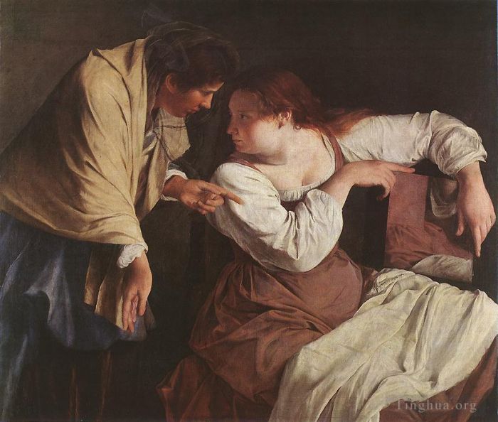 Orazio Lomi Gentileschi Oil Painting - Two Women With A Mirror