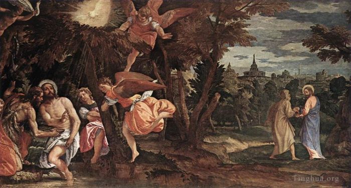 Paolo Veronese Oil Painting - Baptism and Temptation of Ch