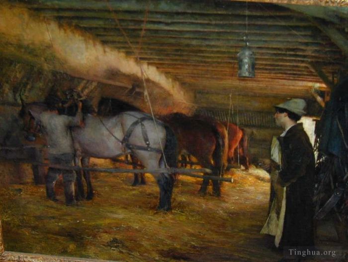 Pascal-Adolphe-Jean Dagnan-Bouveret Oil Painting - In the Stable